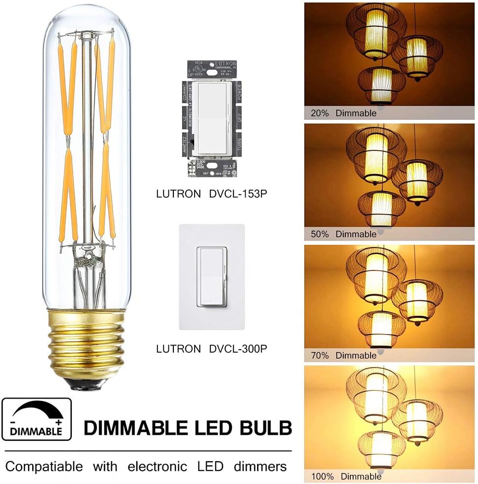 T10 Led Bulb, 8W Dimmable Led Tubular Bulbs, 75-100 Watt Equivalent, 2700K Soft Warm White,850lm, Clear Glass, E26