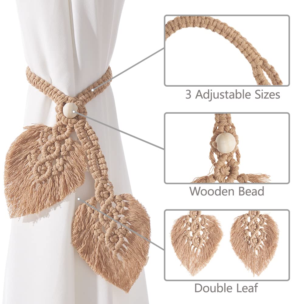 Boho Curtain Tiebacks, Apricot - 2 Pack