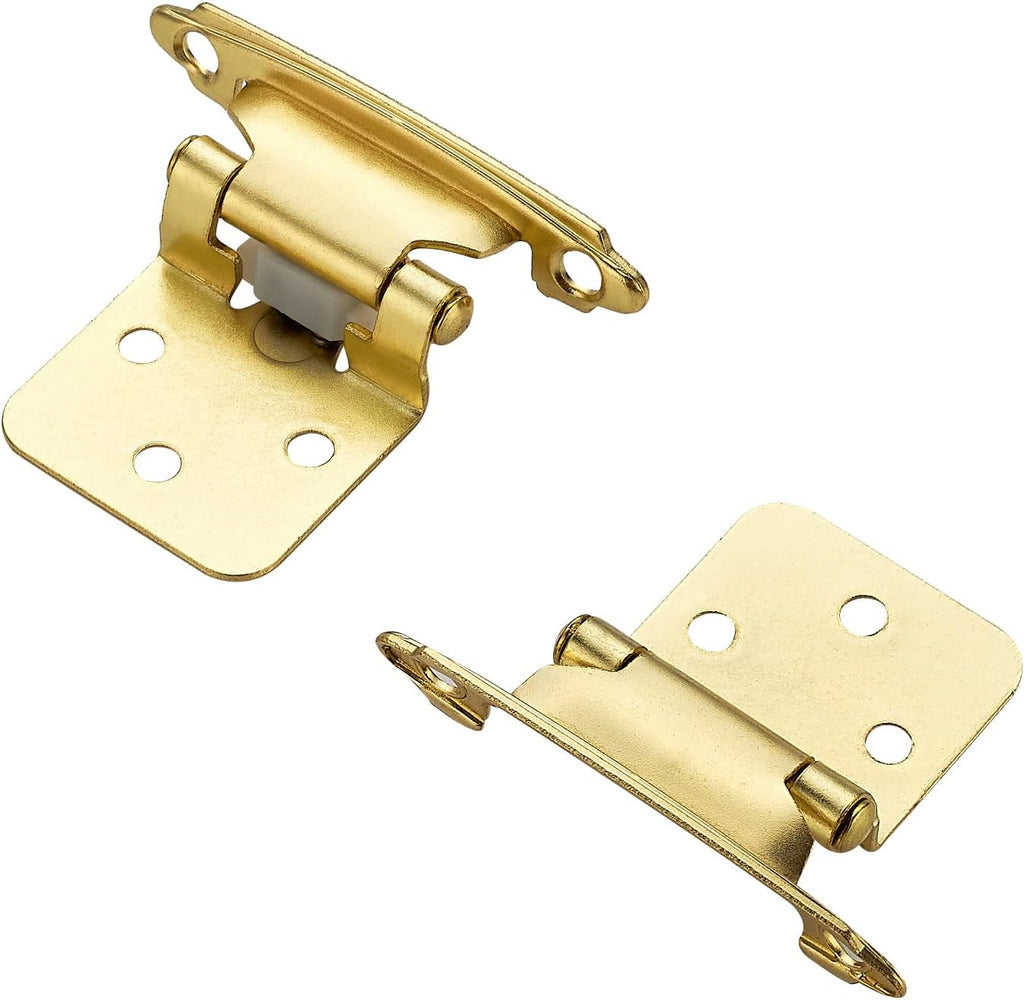 50 Pack (25 Pairs) 1/2" Overlay Cabinet Hinges, Self-Closing Semi-Concealed Face Mount, Satin Brass Decorative Hardware