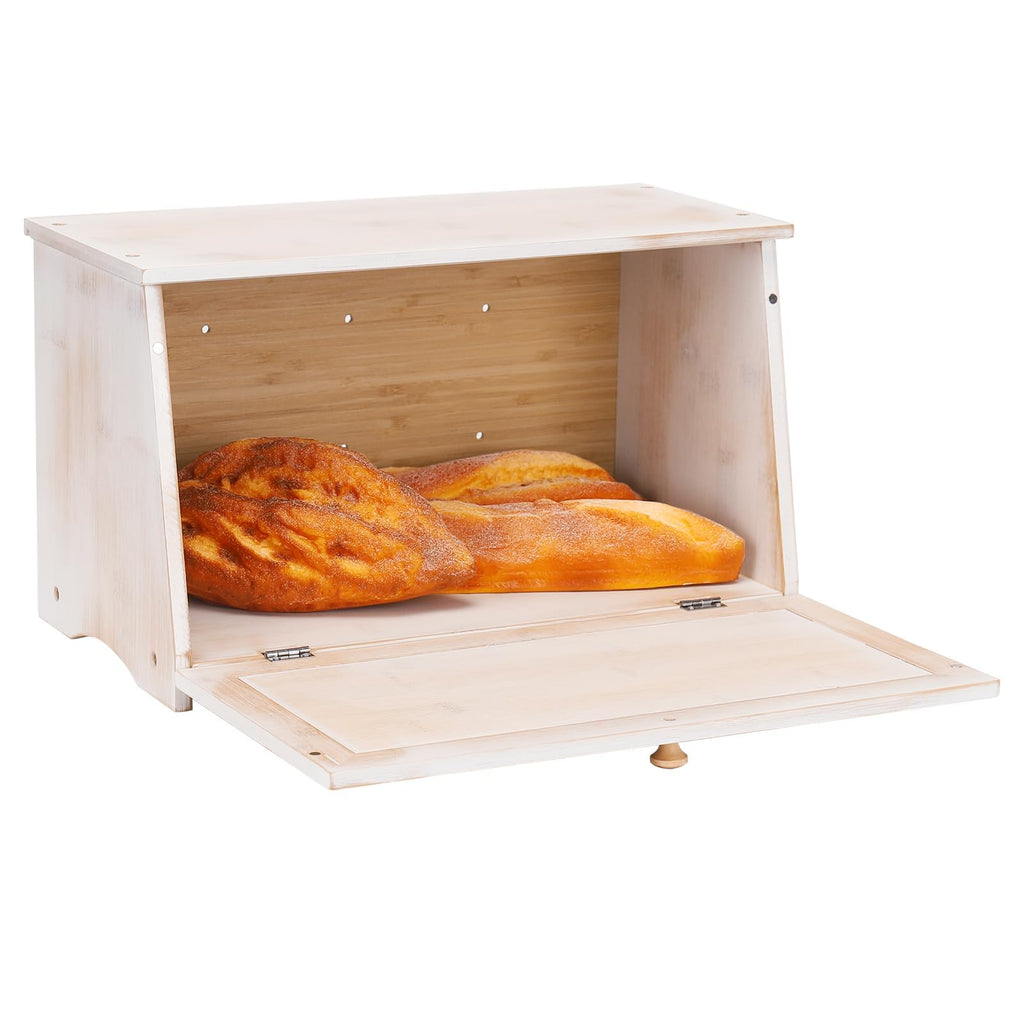 Bread Box - Vintage Wood Counter, Food Storage Bin,White