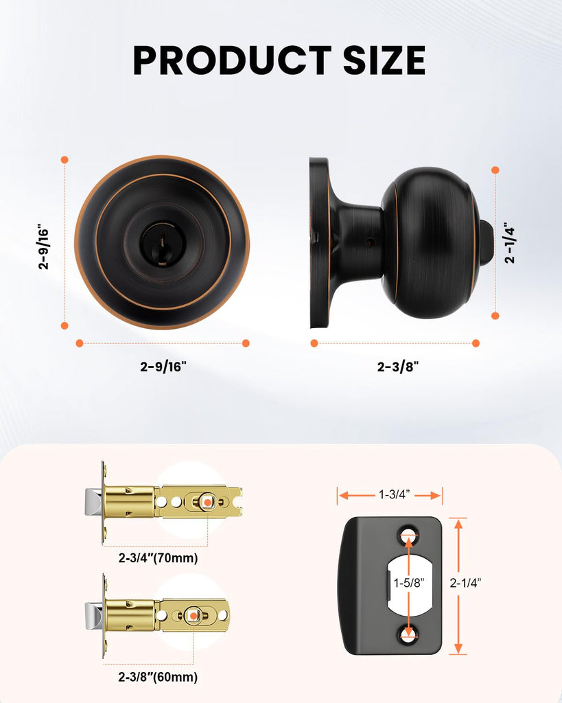 3 Pack Oil Rubbed Bronze Door Knobs with Lock and Key, Keyed Alike Keyed Entry Door Knobs Exterior, Black Doorknobs