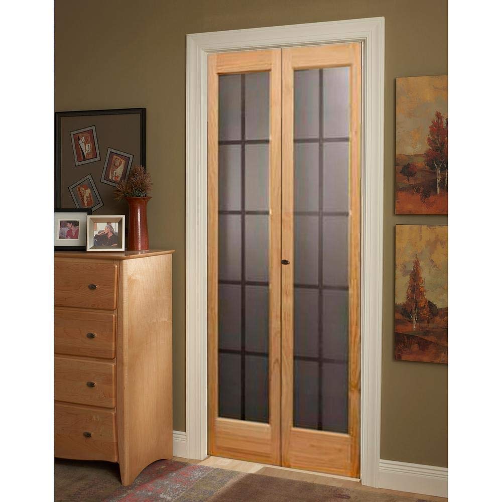 Mission Glass Bifold Interior Solid Wood Door, 36" x 80", Unfinished Pine