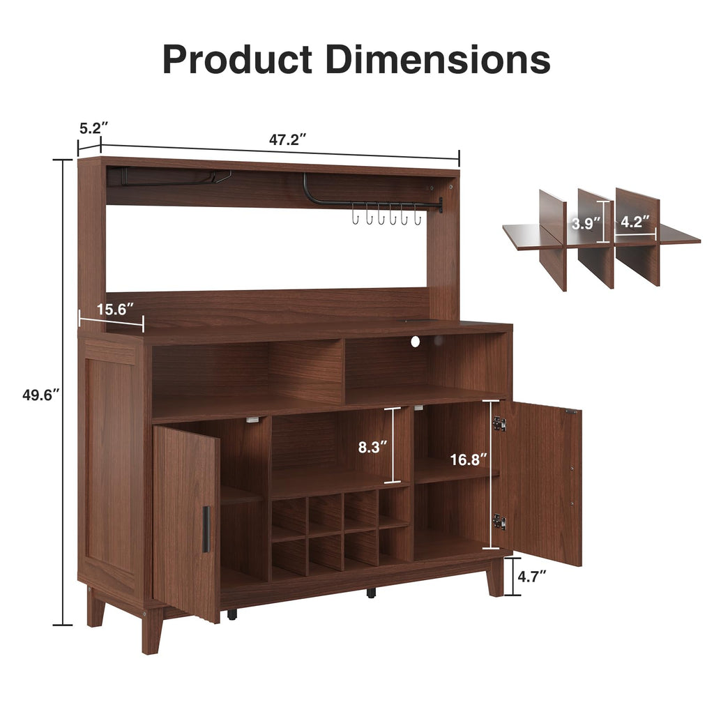 Fluted Buffet Cabinet with Storage, Modern Coffee Bar Cabinet, Walnut