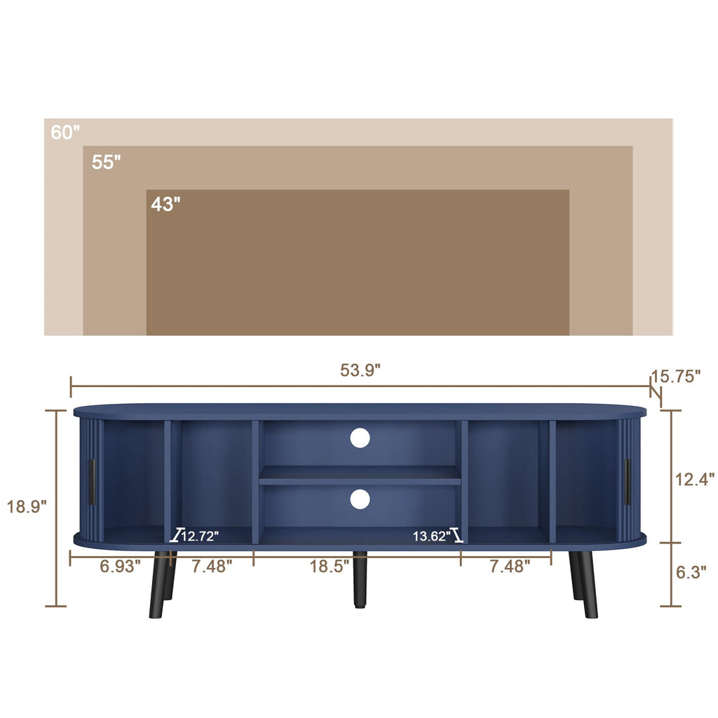 54" Mid Century Modern TV Stand with Fluted Sliding Doors