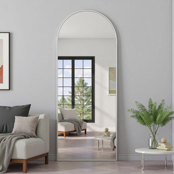 Full Length Mirror, 64"x21" Arched Floor Mirror with Stand, White