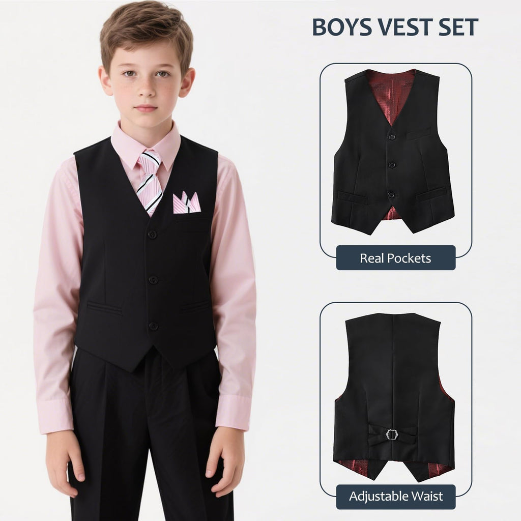 Boys Suits Set Uniform Dress Vest and Pants Set Wedding Ring Bearer Outfit
