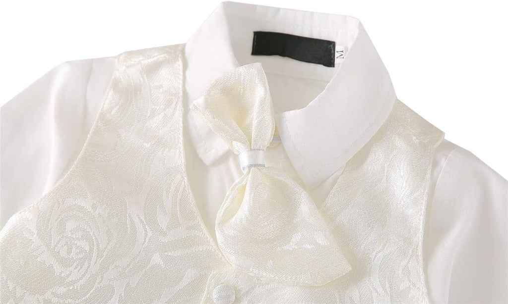 Infant Baby Boy Christening Baptism Outfit White Suit 5 Pieces Clothing Set with Bonnet Hat to