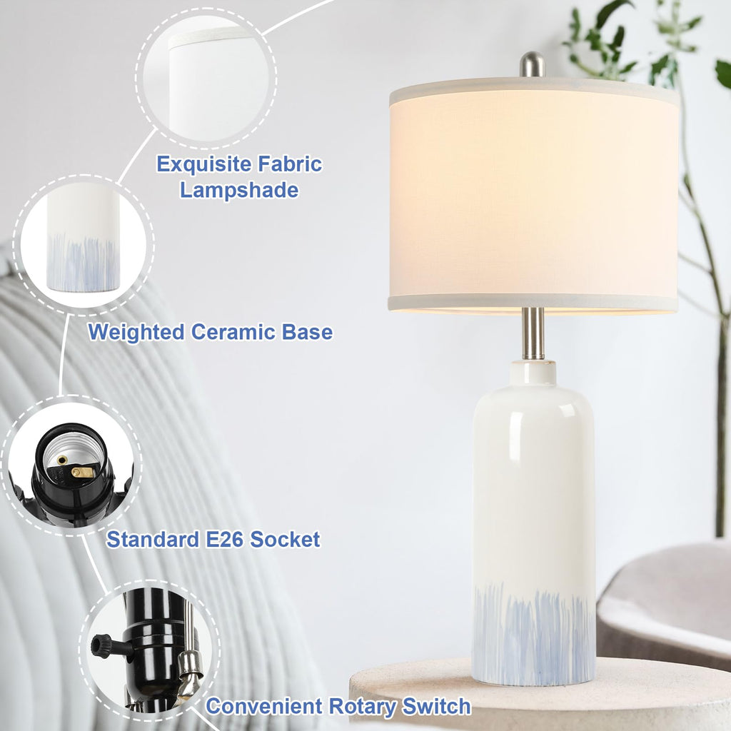 26'' Ceramic Table Lamps Set of 2 Bedroom Nightstand, Blue
