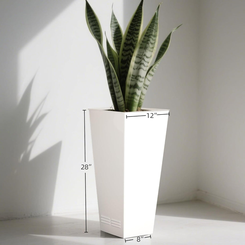 2 Pack 28" Tall Large Metal Planter, Tapered Steel Flower Pots with Insert Plate with Drain Holes & Air Vents for