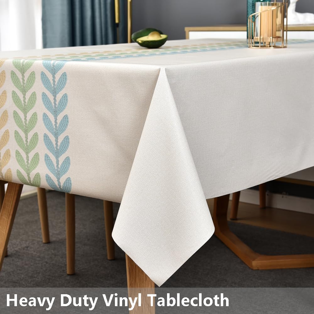 Plastic Table Cloth Rectangle Tables Beige Vinyl Tablecloth Waterproof Wipeable Oilcloth Tablecloths for Dining Table