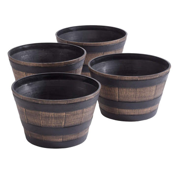 Wood-Look Barrel Planters, Lightweight Durable