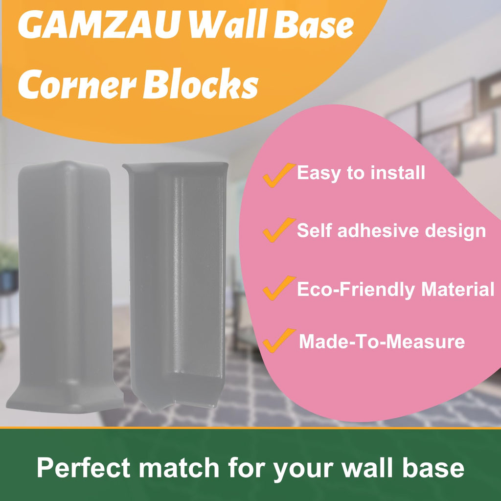 Self Adhesive 6 Inch Baseboard Corner Blocks, Gray, 6-Piece Set