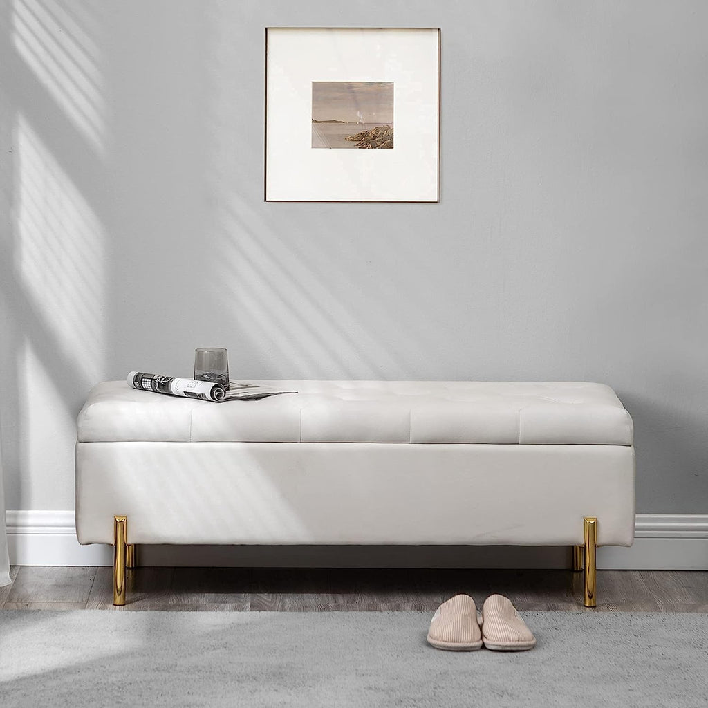 45.6 Inch Velvet Storage Bench Upholstered Tufted Settee Ottoman Bench with Storage, Bed End Bench with Soft Close