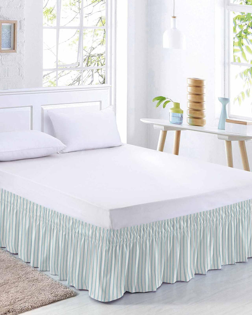 Blue Striped Bed Skirt 18 Inch Drop, Adjustable Elastic Wrap Around Bed Skirts Easy Fitting Dust Ruffle
