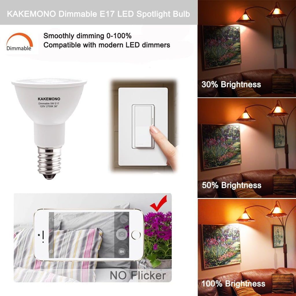 E17 LED Spotlight Bulb Dimmable 40W Halogen Replacement E17 Intermediate Base Type 5W R14 Reflector Light Bulb