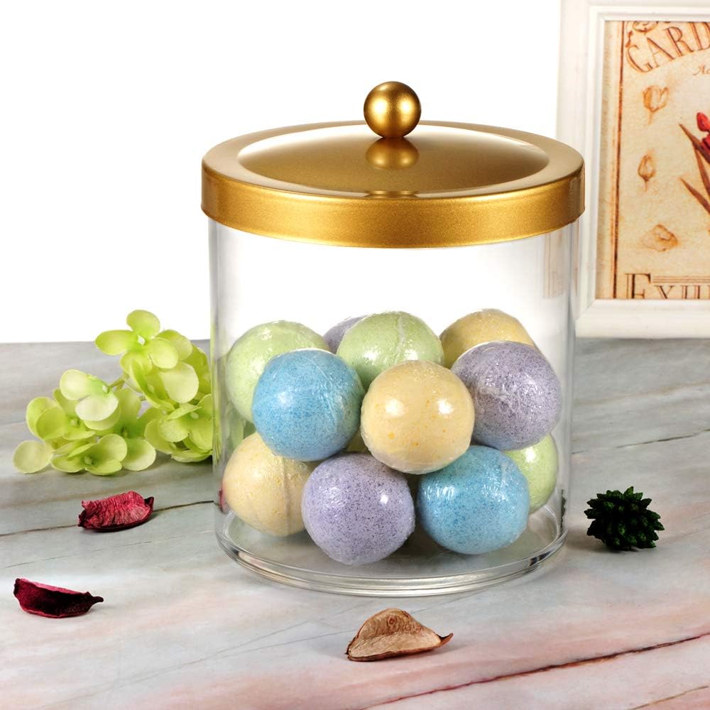 50 Oz Large Plastic Clear Apothecary Jar with Gold Rust-Proof Lid