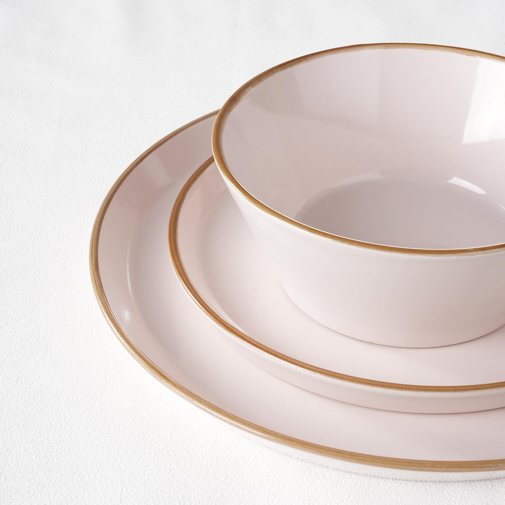 Saturn Dinnerware Sets, Ceramic Dishes for 4, Rimmed Plates, Bowls