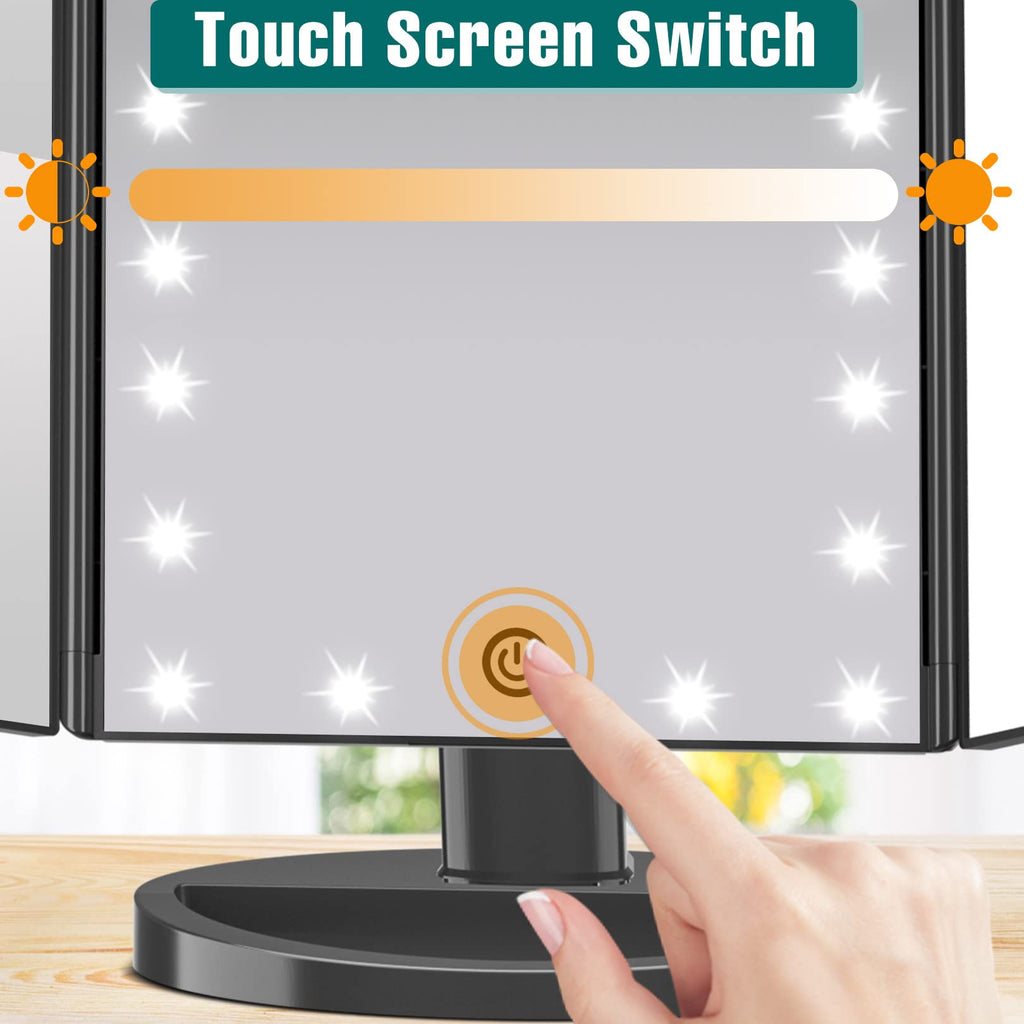 Lighted Makeup Mirror, 1-3X Magnifying Trifold LED Vanity Mirror