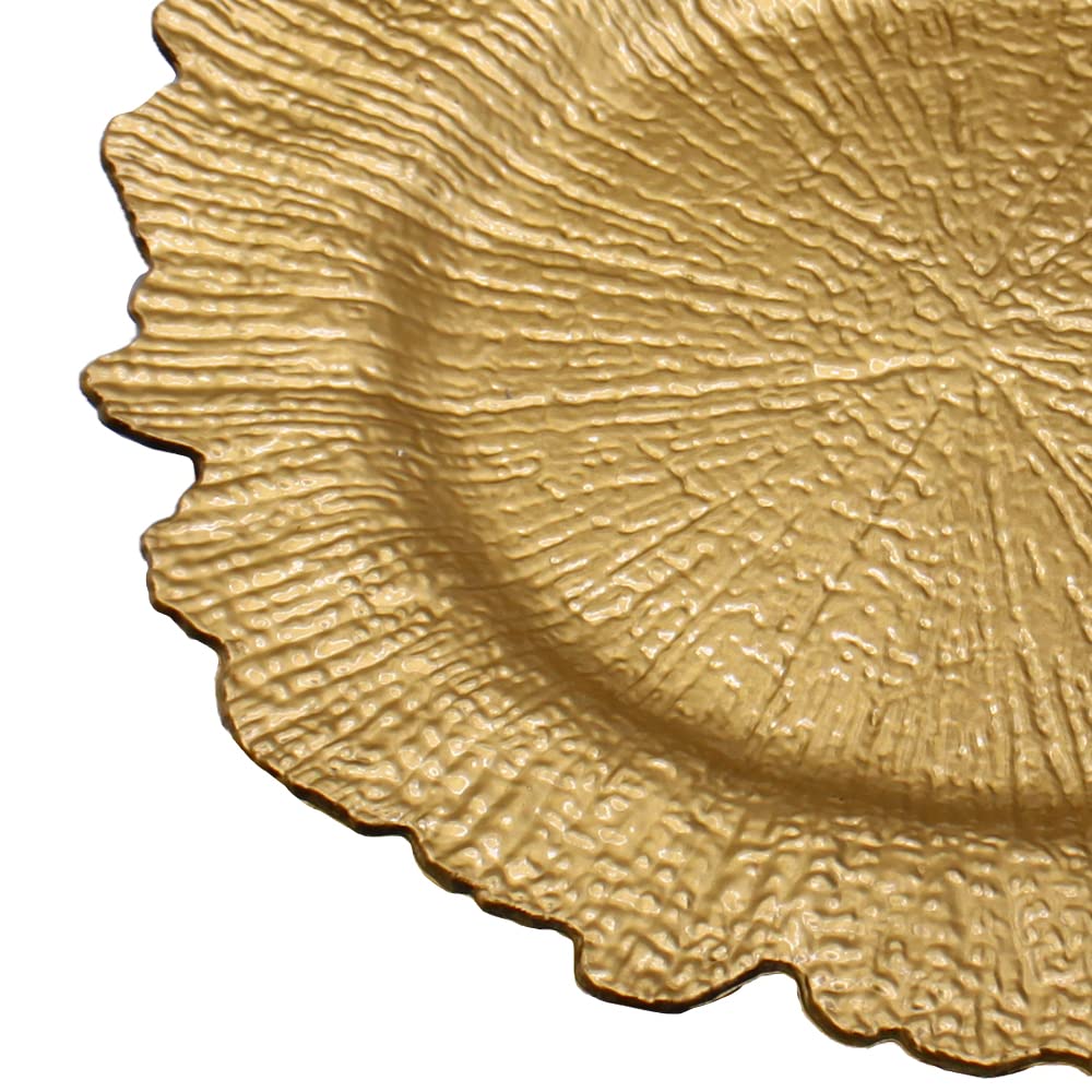 6Pcs Reef Charger Plates, Plastic Dinner Plate Chargers Round Server Ware, Gold