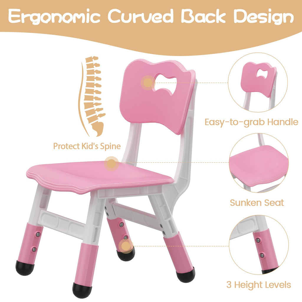 Kids Chair 2 Pack, 3 Level Height Adjustable Toddler Chairs, Pink