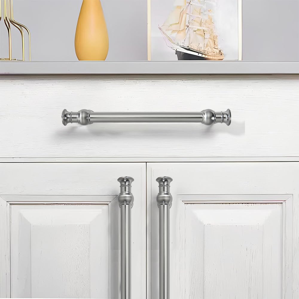 10 Pack 3-3/4inch(96mm) Hole Center Brushed Satin Nickel Cabinet Pulls Solid Heavy Duty Pull Cabinet Hardware Handle
