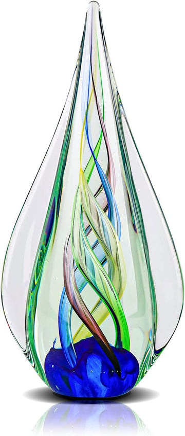 9" Tall Sculpture Hand Blown Glass Decor, Paperweight Desk, Modern Glass Art Figurines Mediterranean Beach House