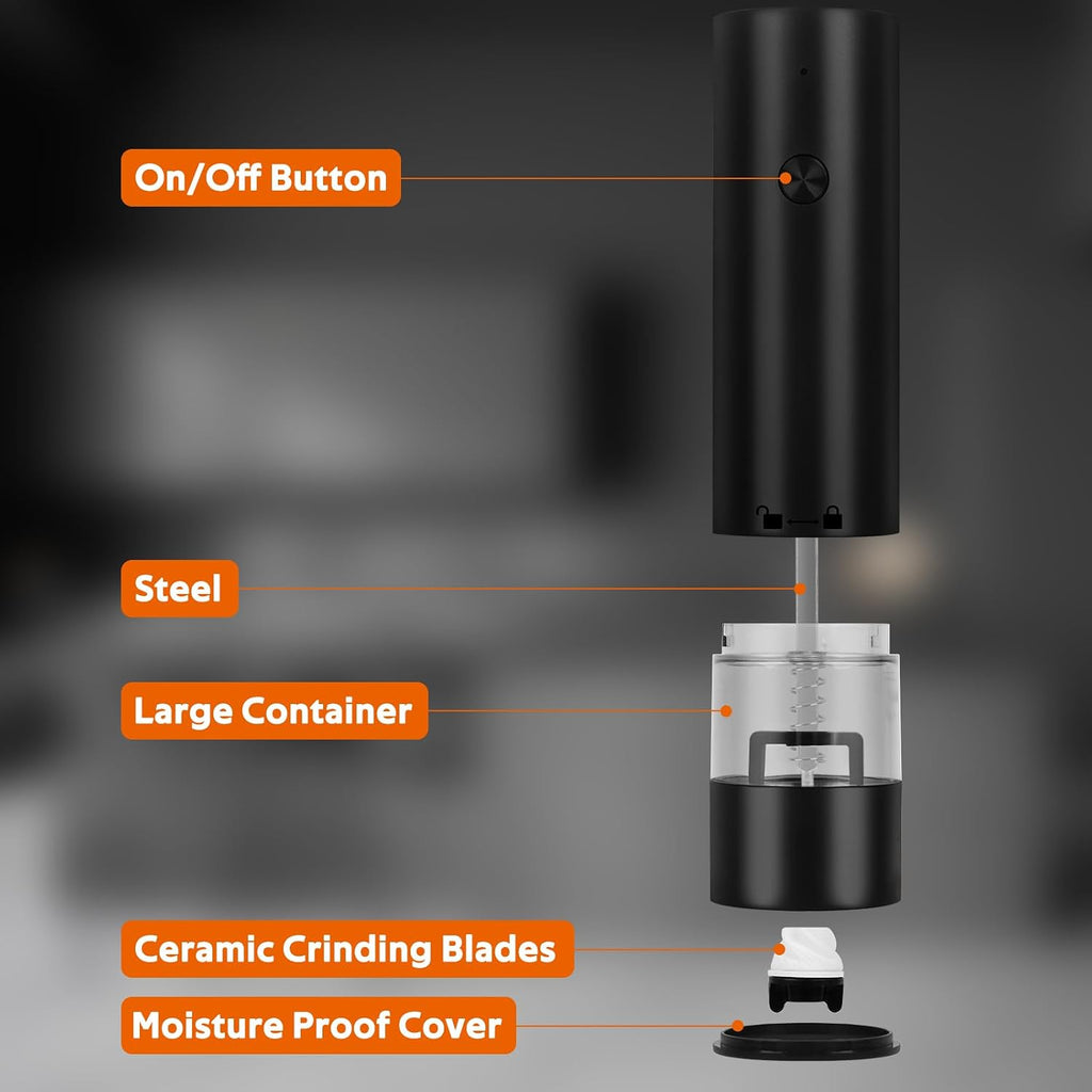 Rechargeable Electric Salt and Pepper Grinder Set, Automatic Pepper Mill with Adjustable Coarseness & One-Hand - Set of 2
