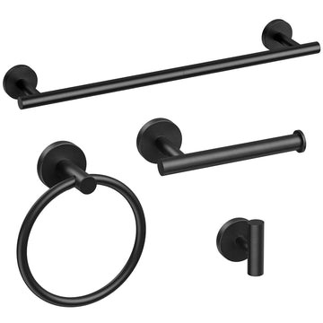 Bathroom Hardware Set, 24 Inch Matte Black Towel Bar Set, 4-Piece