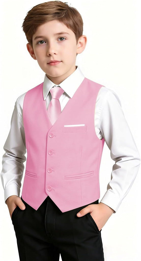Boys Vest Solid Suit Vest for Boy 4 Buttons V Neck Formal Kids Vests Party