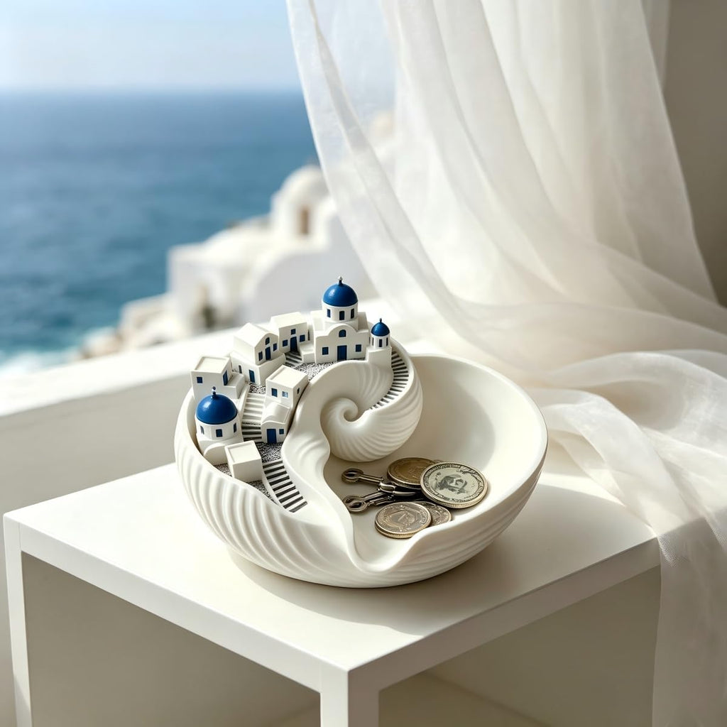 1PCS Catchall Santorini Bowl,Shell Tray for Keys Jewelry Coins,Decorative Trinket Dish Greek Island Holder Organizer