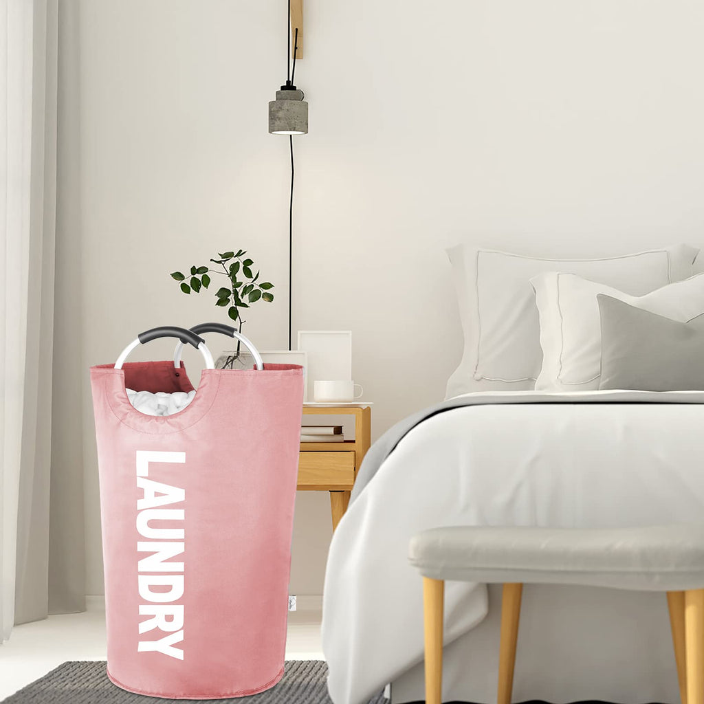 2-Pack Large Laundry Basket, Laundry Hamper Bag with Handles, 95L Pink