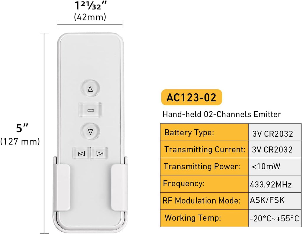 2 Channel Controller, RF433.92 Transmitter, Motorized Roller Shade Accessories for Motorized Blinds & Shades - White