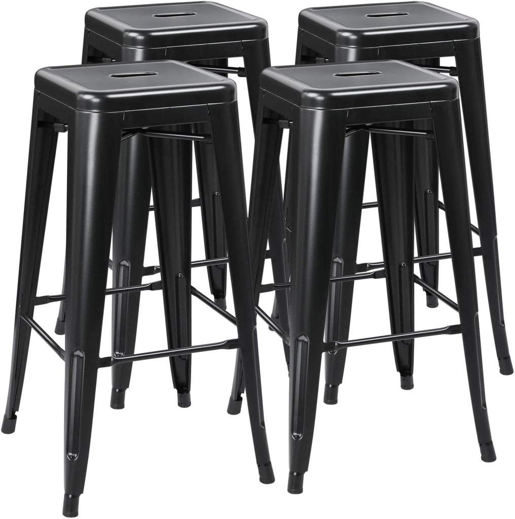 30 Inch Metal Bar Stools Set of 4, Bar Height Backless Bartools, Industrial Stackable Bar Chairs