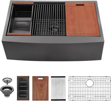 36 Black Farmhouse Sink Stainless Steel - 36 x 22 inch Kitchen Sink Ledge Workstation Gunmetal Black Farmhouse Sinks