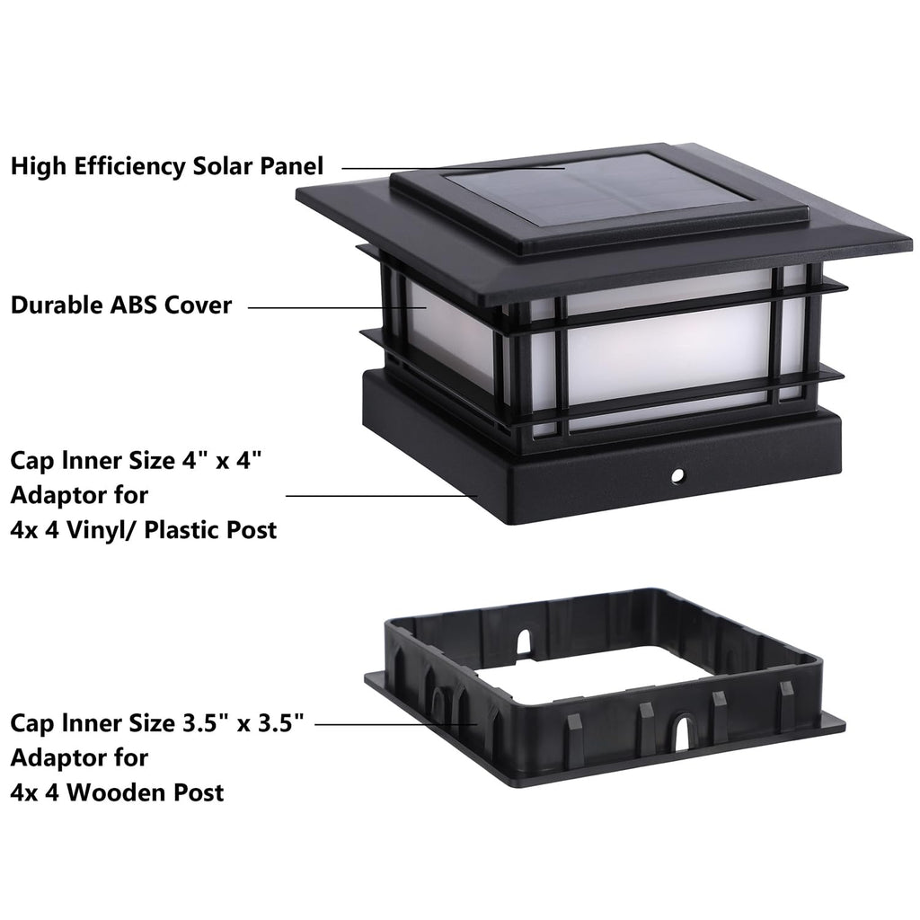 4x4 Solar Post Cap Lights Outdoor with Flickering Flame Light, 8 Pack Black Shell Fence Post Solar Lights Fit 4x4