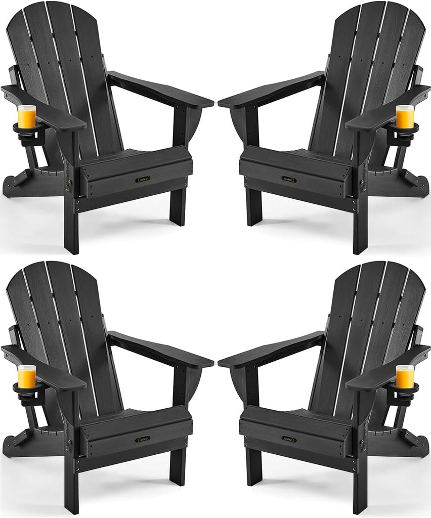 Folding Adirondack Chair 4 Pack, Patio Adirondack Chair Weather Resistant, Plastic Fire Pit Chair with Cup Holder