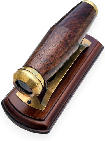 Handcrafted Brass Kaleidoscope with Premium Wooden Stand - Vintage-Inspired Kaleidoscope with Colorful Glass Patterns