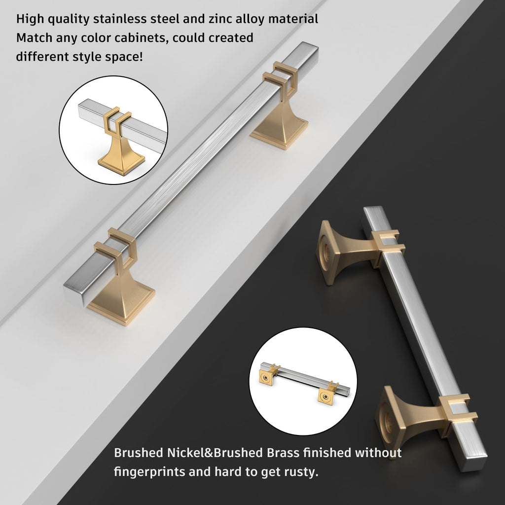 10 Pack 3 Inch Brushed Nickel and Gold Cabinet Pulls