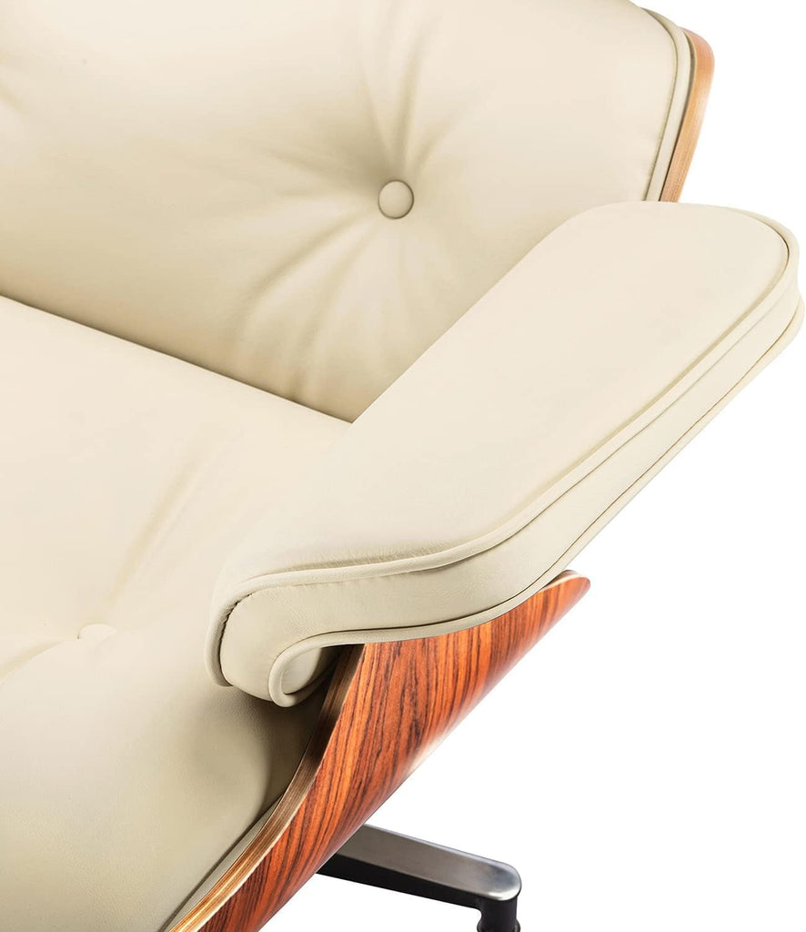 Mid Century Modern Top Grain Leather Chaise Lounge Chair & Ottoman