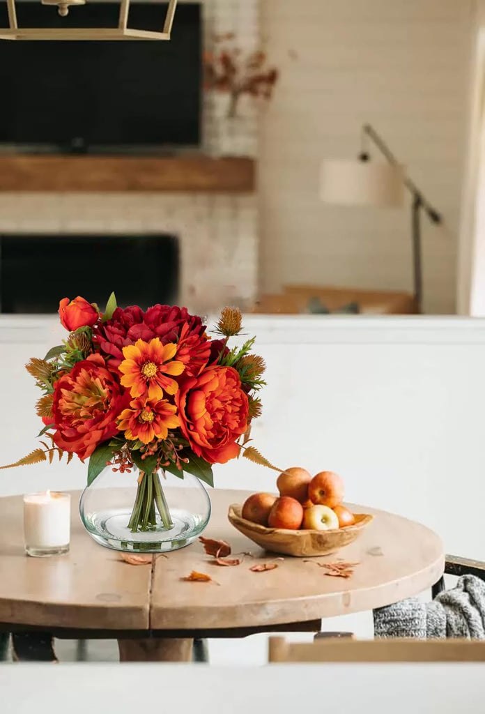 Fake Peony Flowers in Vase Fall Table Centerpiece Faux Floral Arrangement in Vase Autumn Artificial Flowres