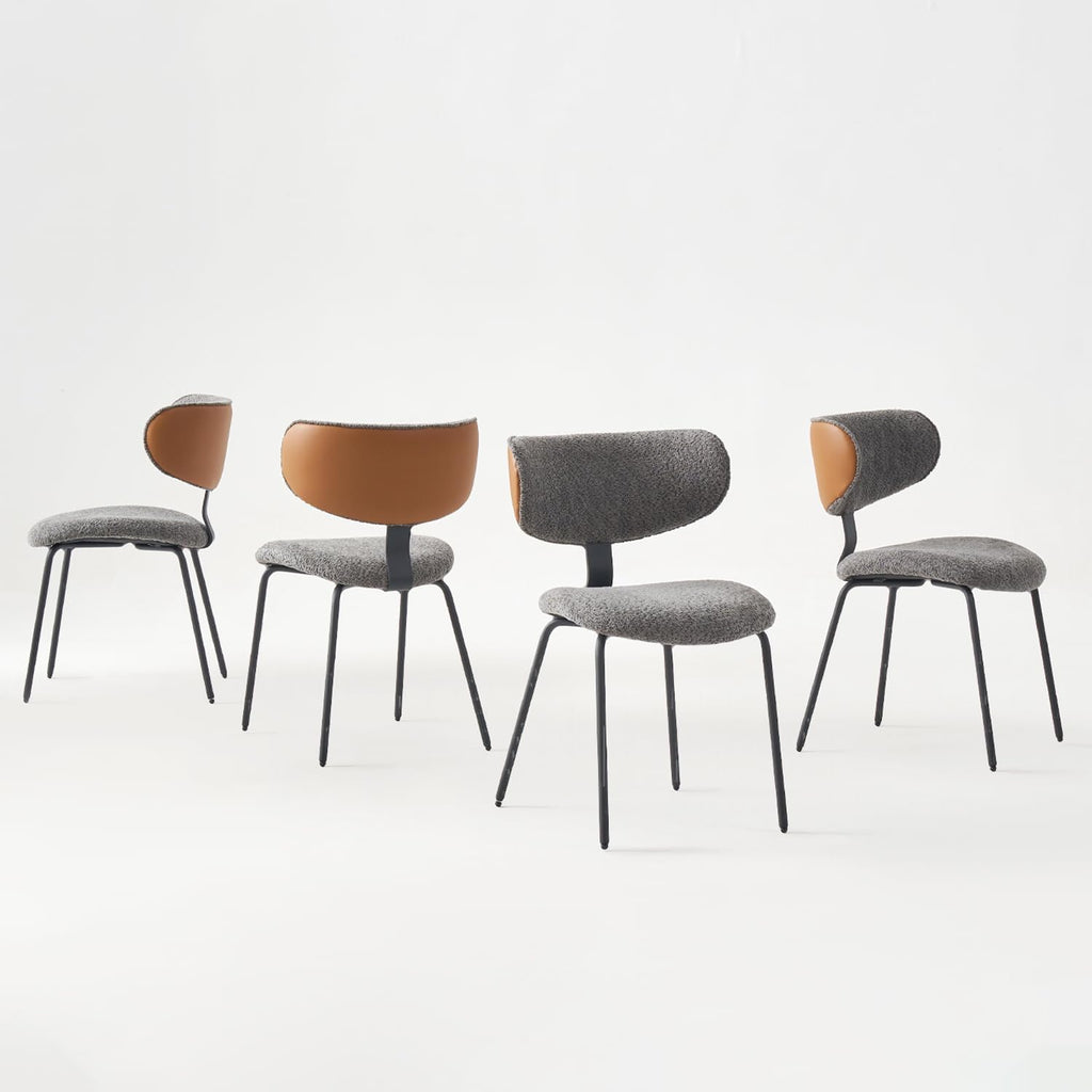 Modern Dining Chairs Set of 4, Upholstered Dining Room Chairs with Curved Backrest and Metal Legs for Kitchen or Dining Room, Black