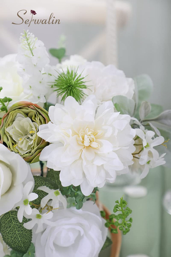 White Artificial Flowers Combo, Silk Rose Flowers for Wedding