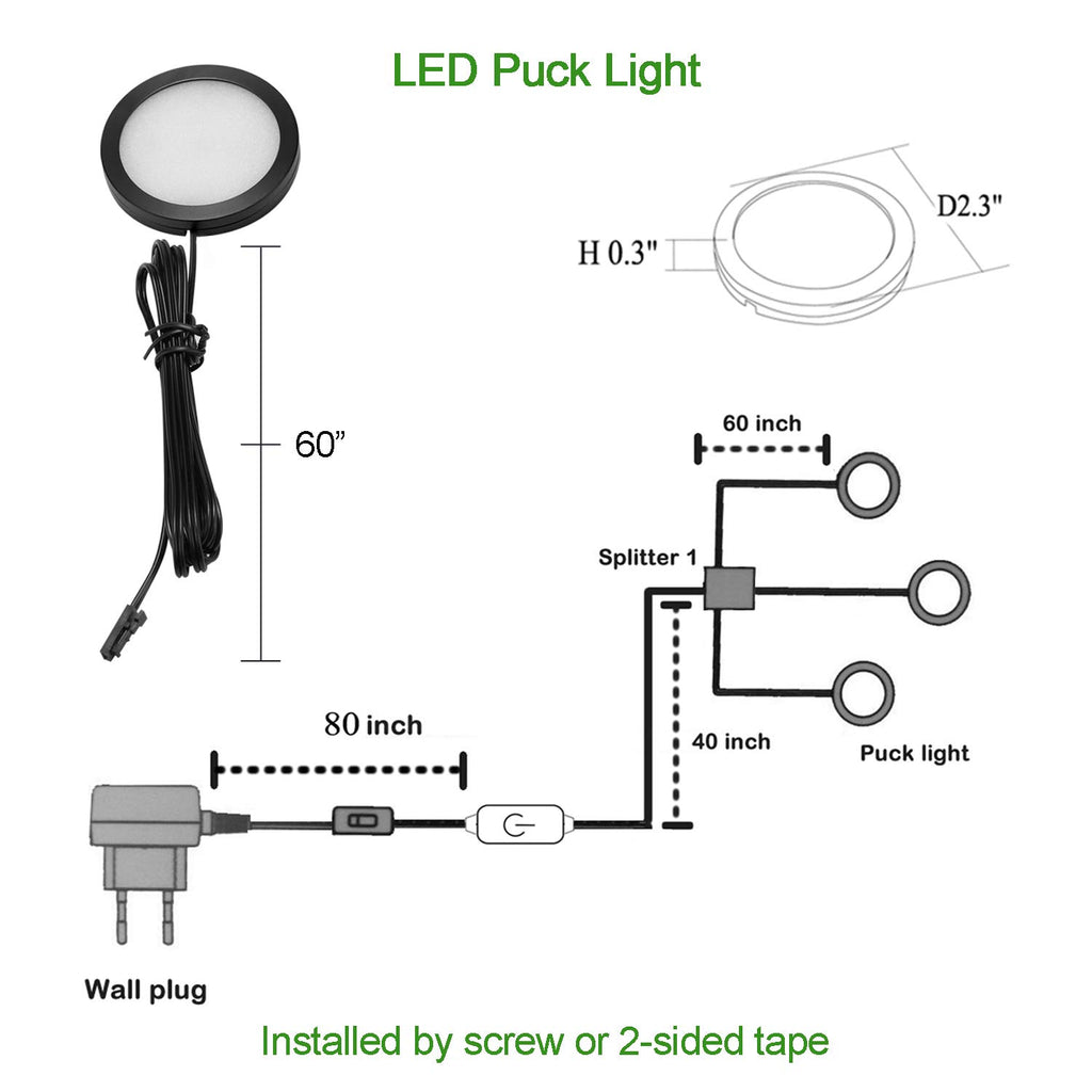 Under Cabinet LED Black Cover Puck Lighting Kit with Touch Dimmer Switch Cupboard Closet Lighting (3 Lights,Warm