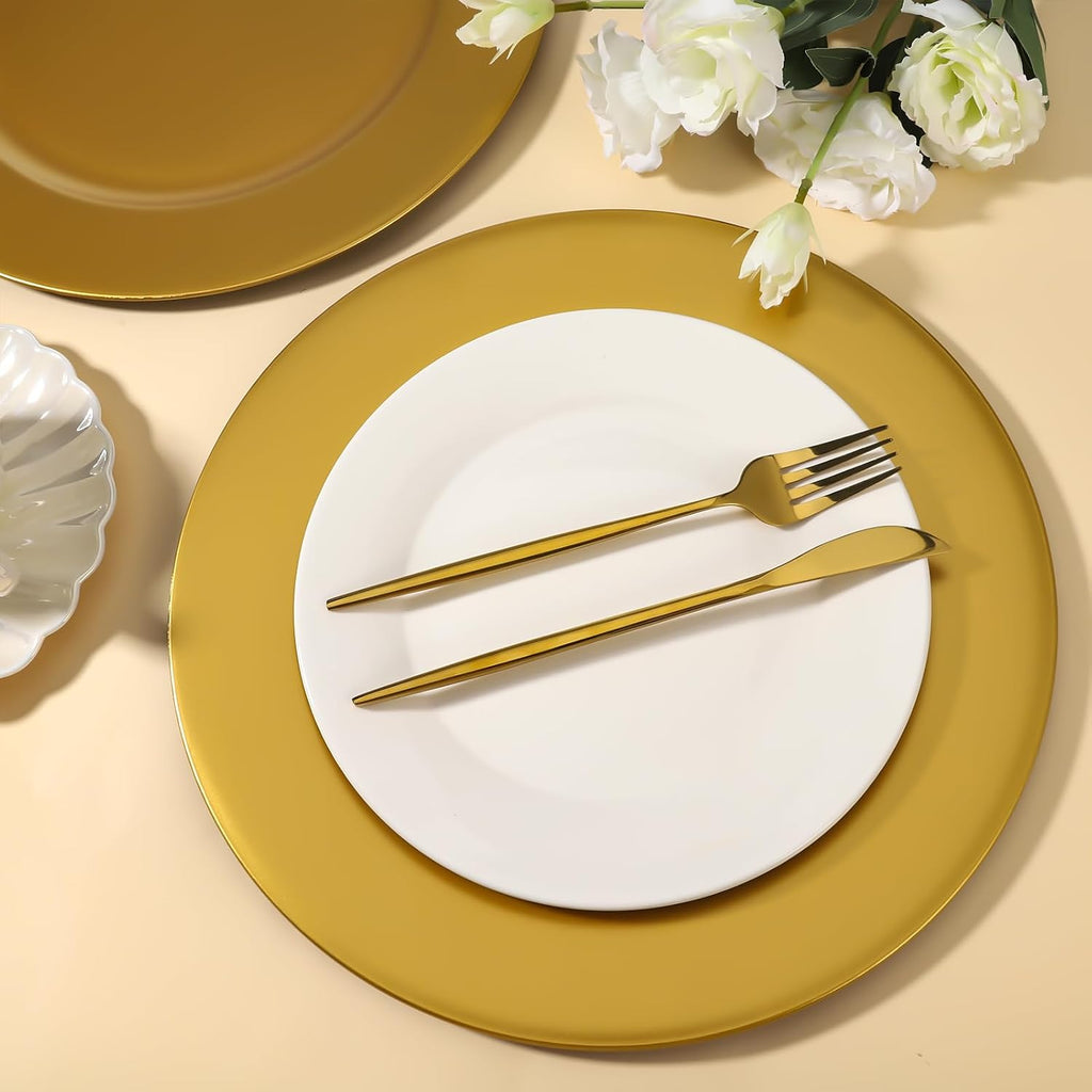 Golden Charger Plates Bulk 13 Inch Plastic Gold Plates - Set of 18