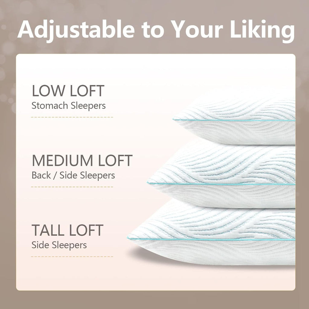 Pillows King Size Set of 2 Cooling Memory Foam Pillows | Pillows for Sleeping Adjustable Medium Firm Back and Side