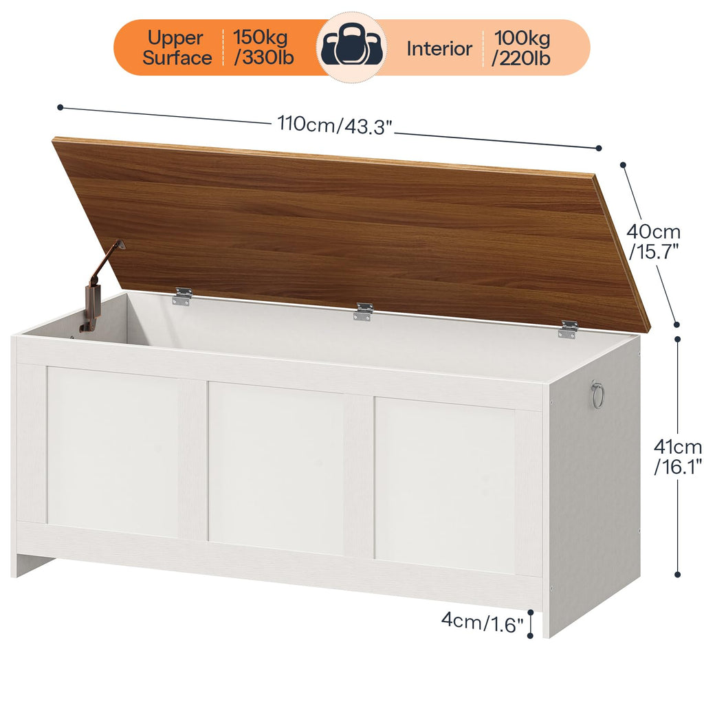 Storage Bench, 43.3" Retro Wooden Storage Chest, Wooden Storage Trunk, Toy Chest with Lift Top, Multifunctional