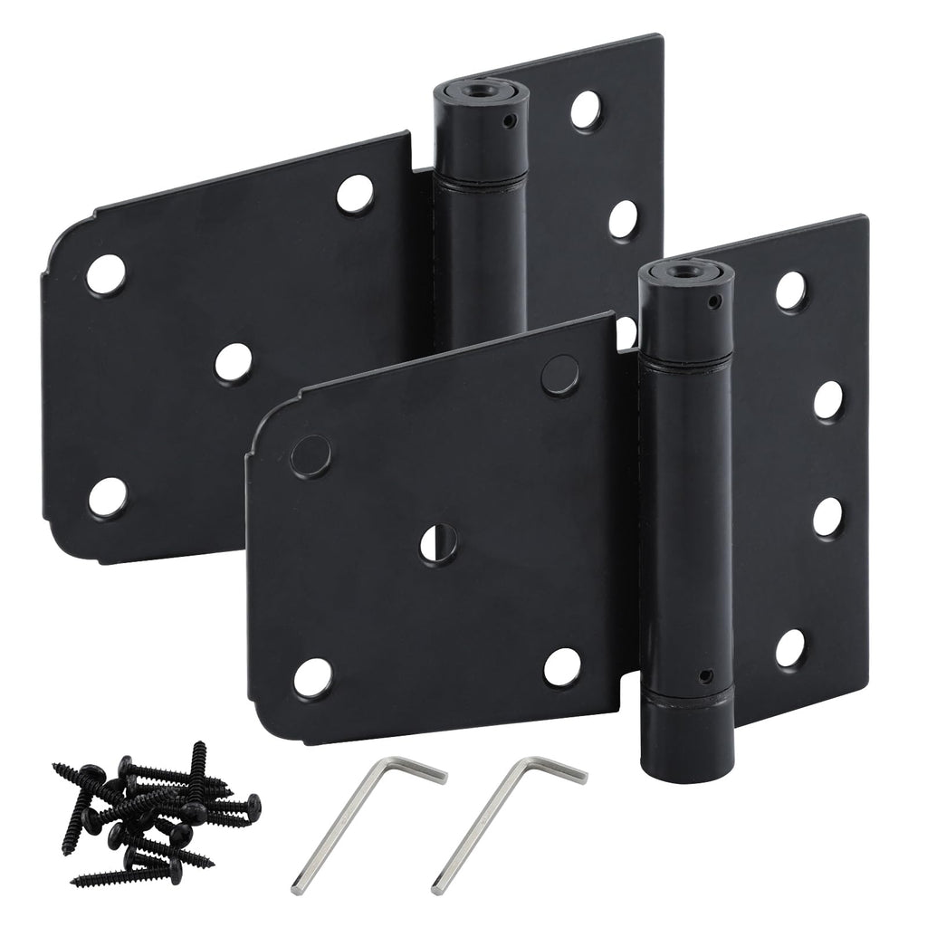 3-1/2 Inch Self Closing Gate Hinges, Spring T Hinges, Black, 2 Pack