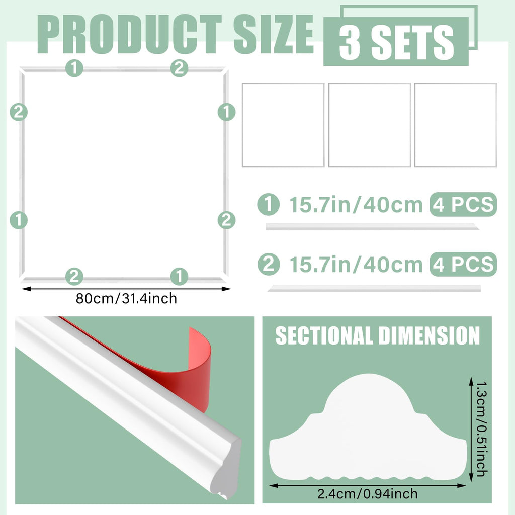 Accent Wall Molding Kit Premade Panel,3set,31.4x31.4in