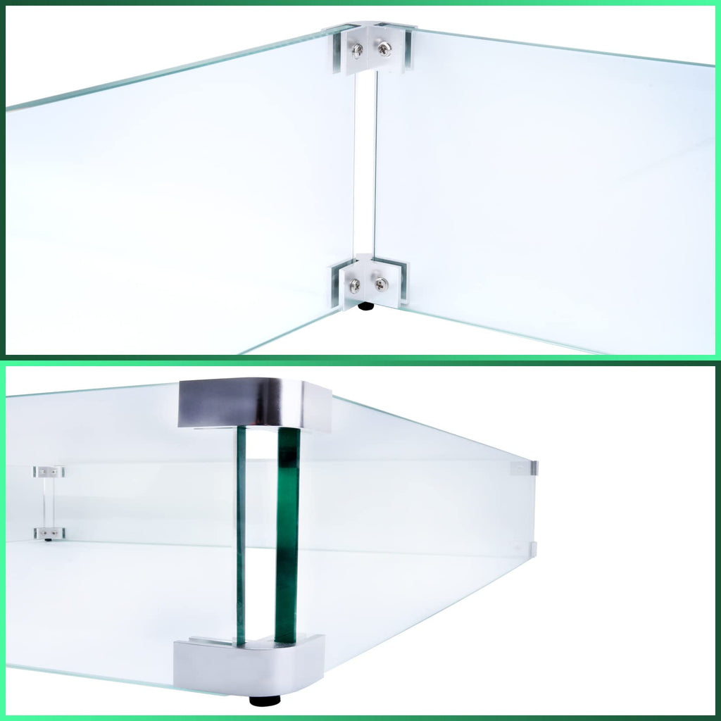 Fire Pit Wind Guard, 17.5 Inch Square Fire Pit Glass Wind Guard
