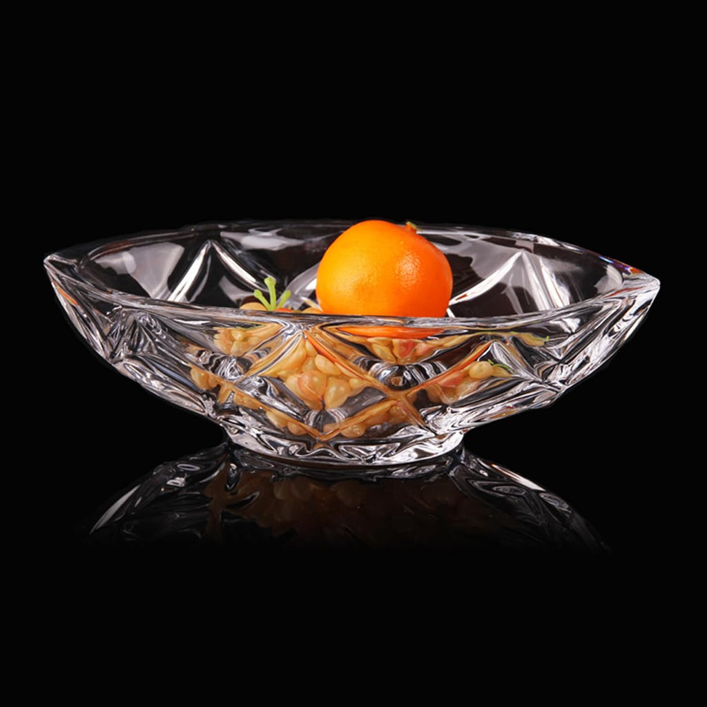 Crystal Bowl, Salad Bowl, Oval Serving Bowls Clear Crystal Glass Decorative, Fruit Plate with Cut Pattern, Table